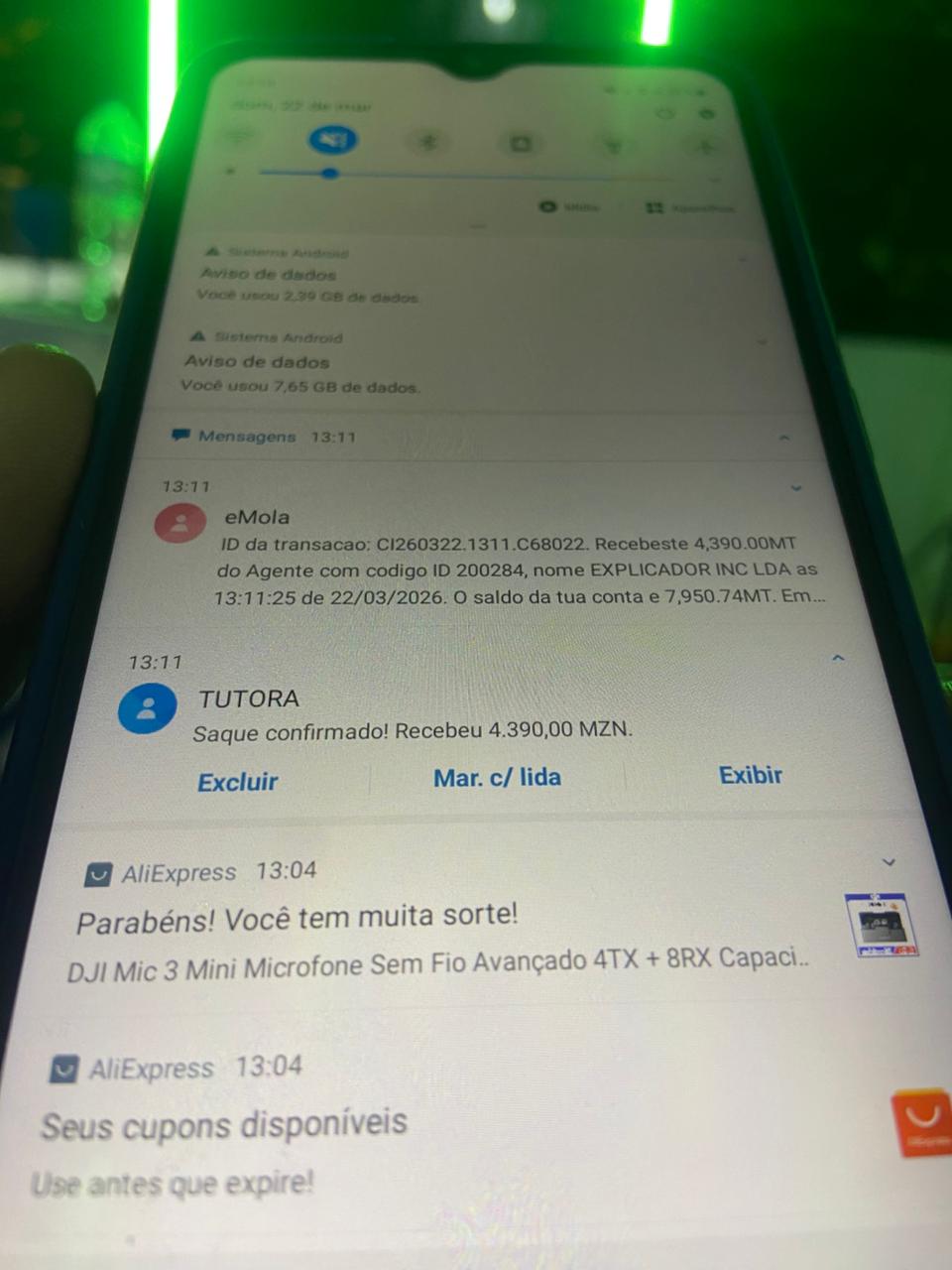 Notificação de saque confirmado pela Tutora